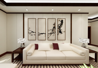 新中式风格效果图 爱尔菲顶墙一体案例效果图